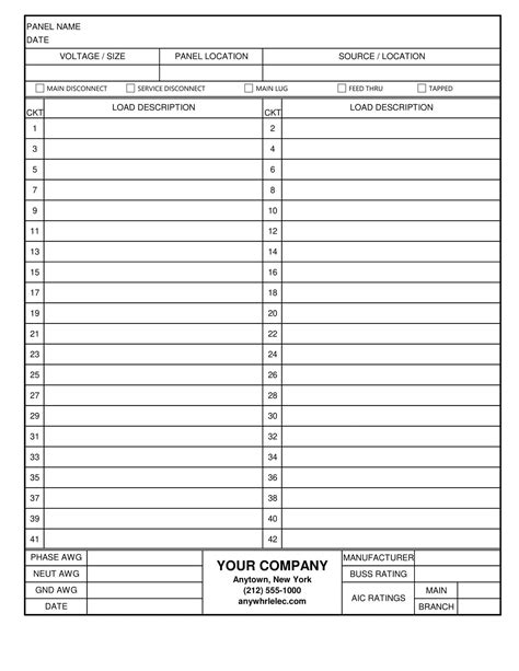 electrical panel box list template|fillable electrical panel schedule template.